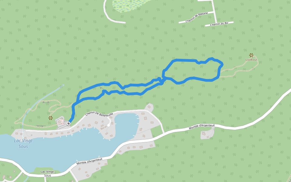 red trail walking route map in Saint-Adolphe-d'Howard
