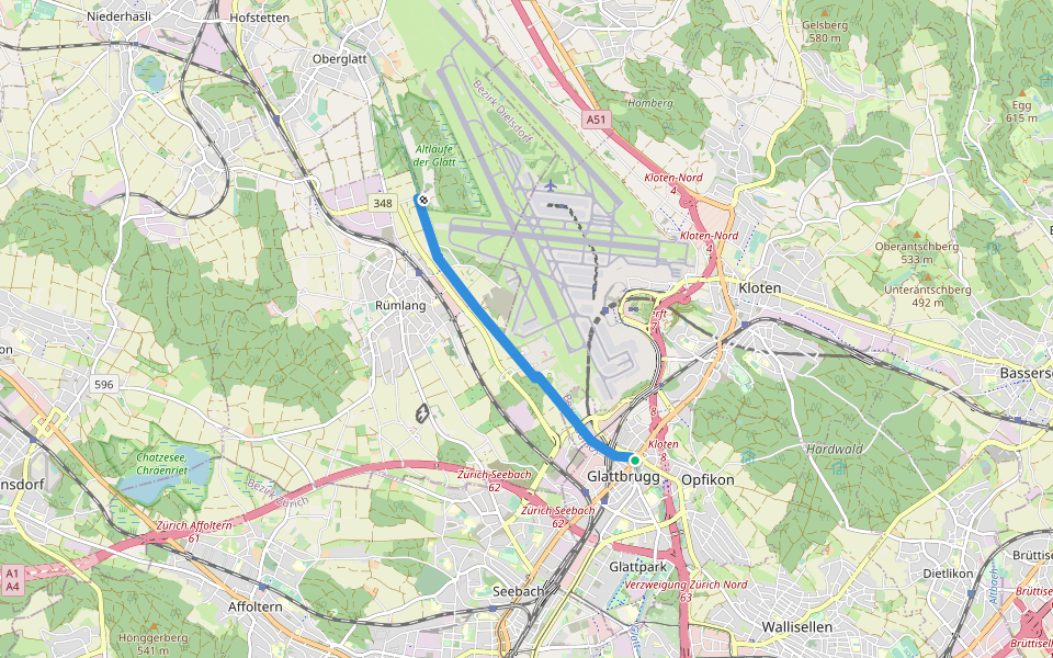 Glattbrugg - Schlosswinkel walking route map in Opfikon