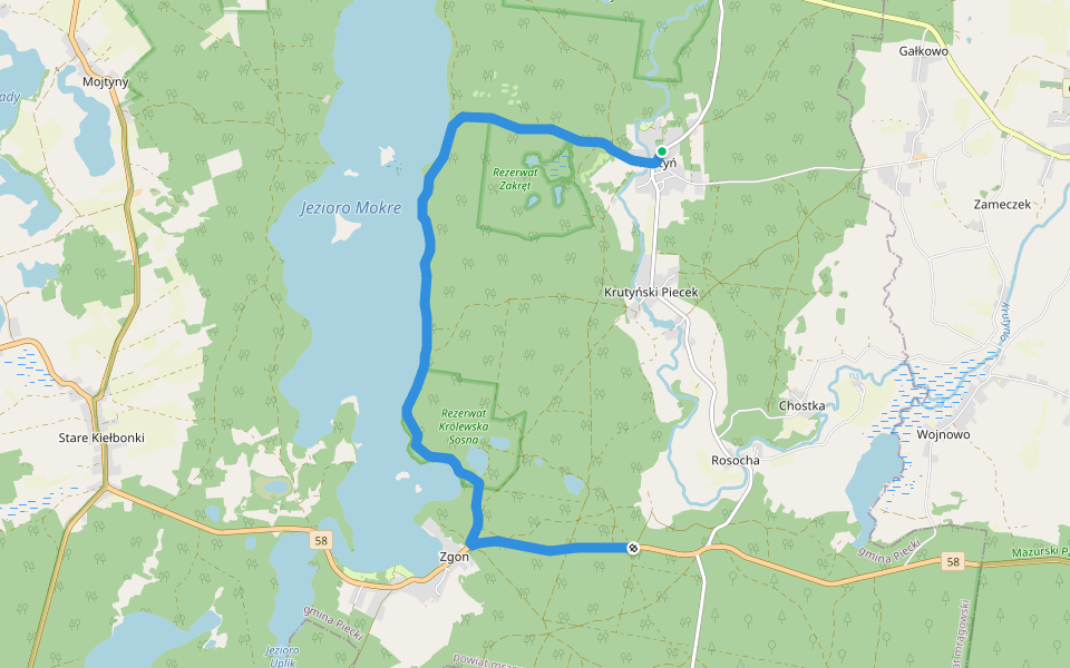 Szlak im. Karola Małłka walking route map in Krutyń