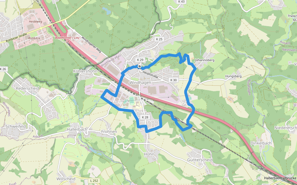 [W2] Windhagener Weg walking route map in Windhagen