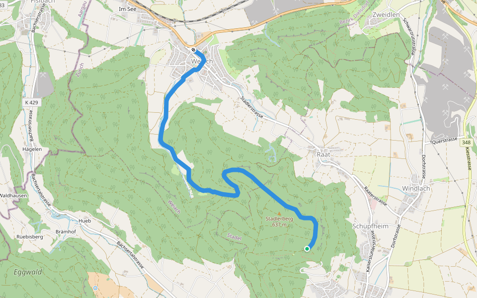 Stadlerberg - Weiach walking route map in Stadel bei Niederglatt