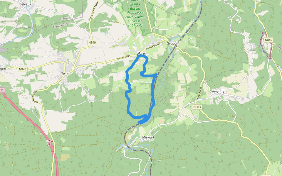 TL07 Promenade sens Dessous-dessus walking route map in Tellin