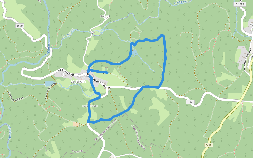 Le Jardin Bourg walking route map in Montaignac-sur-Doustre