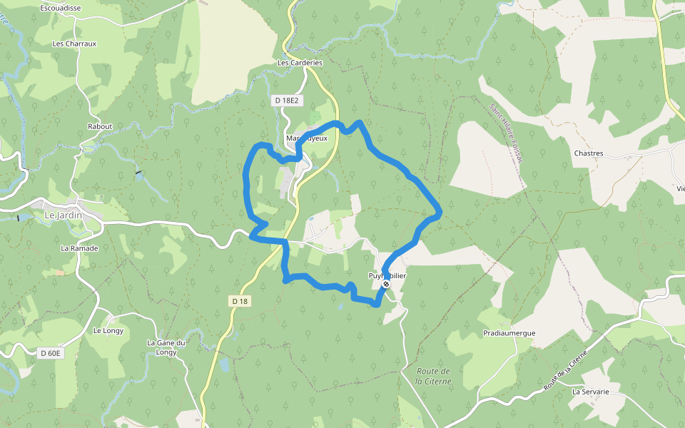 Sur les chemins de Marcouyeux walking route map in Montaignac-sur-Doustre