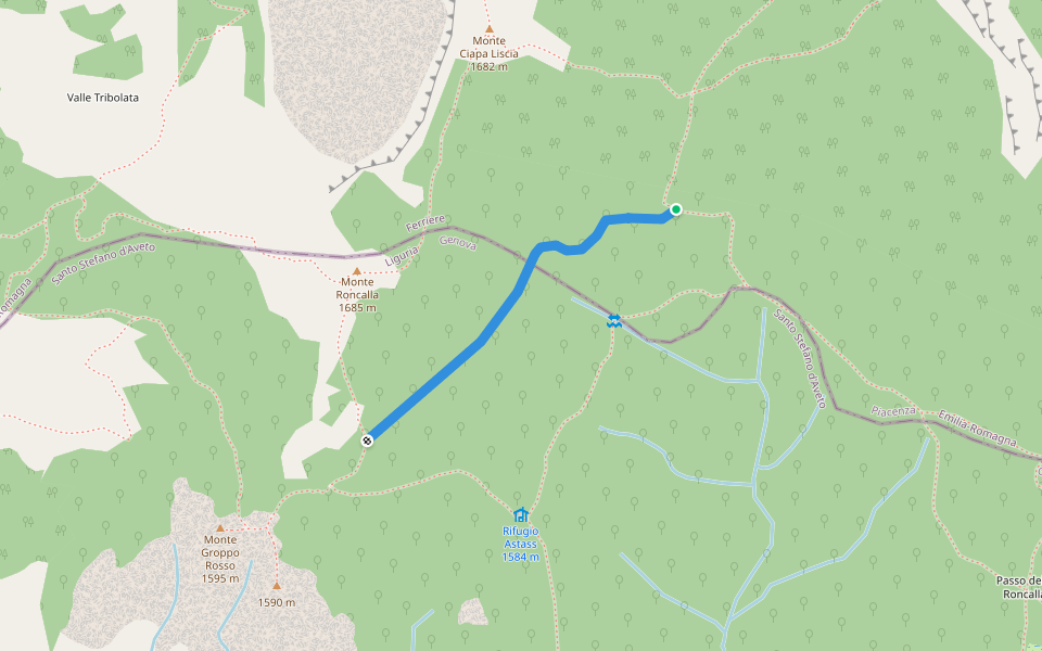 "Variante 001" - Percorso 197 - Percorso 001 walking route map in Rocca d'Aveto