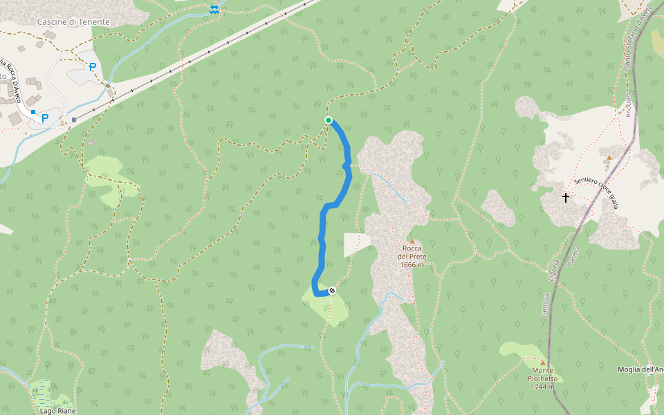 Percorso 190 - Percorso 196 walking route map in Rocca d'Aveto