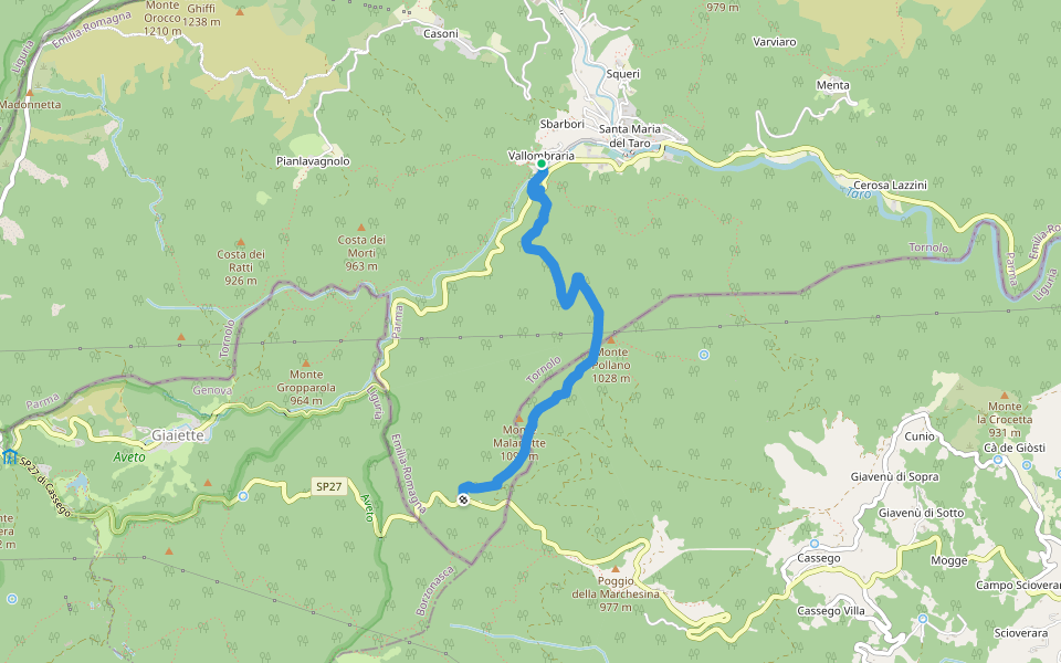 Vallombraria - Baracca (Costa di Malanotte) walking route map in Santa Maria del Taro