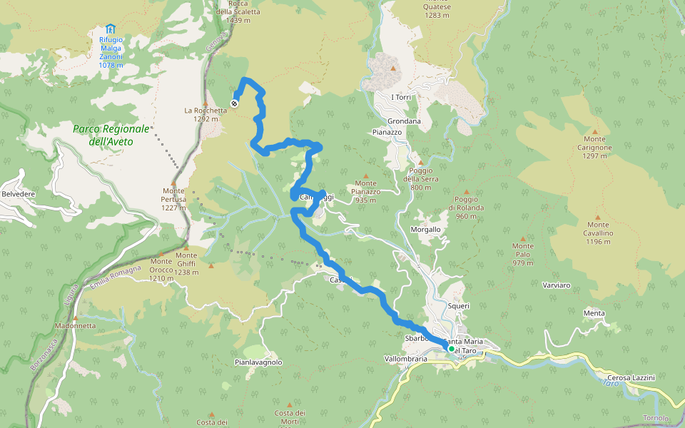 Santa Maria Mezzano - Campeggi - La Rocchetta (Alta Via dei Monti Liguri) walking route map in Santa Maria del Taro