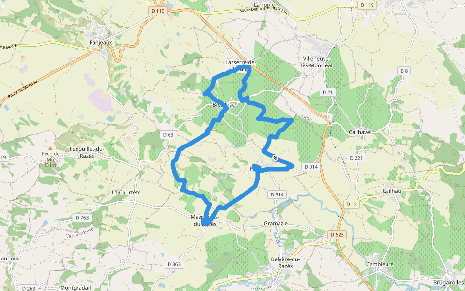 À travers Champs et Vignes walking route map in Ferran
