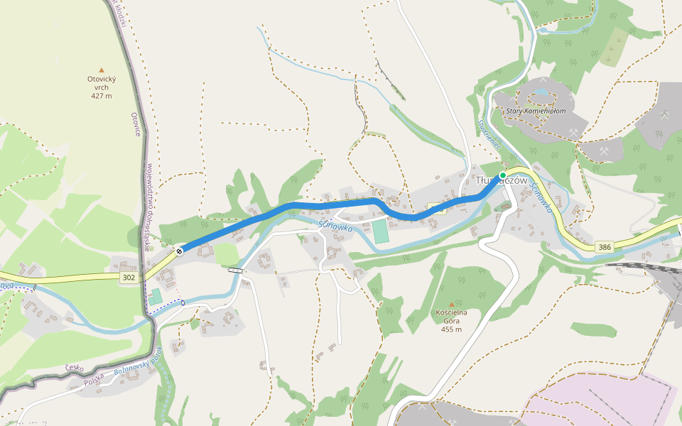 Szlak niebieski Tłumaczów-Tłumaczów Granica walking route map in Tłumaczów