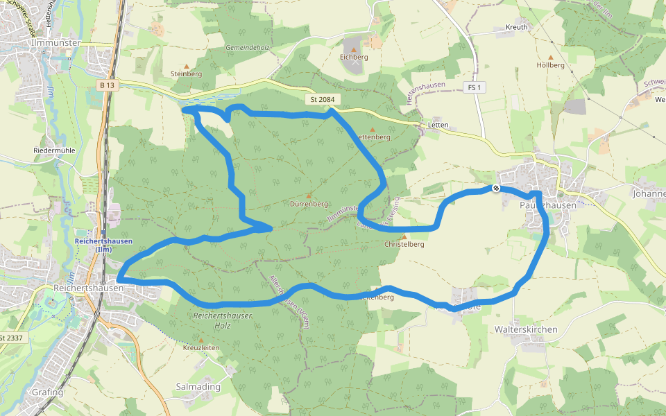 3-Gemeinden-Wege (1 / blau-kurz) walking route map in Paunzhausen