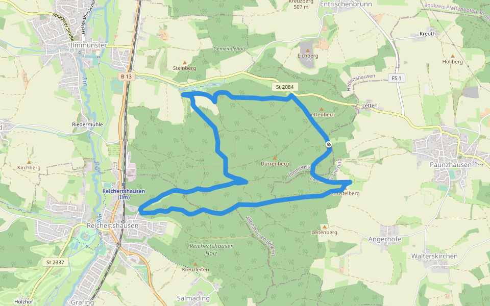 Reichertshausen-Ilmmünster-Weg (2 / grün) walking route map in Ilmmünster