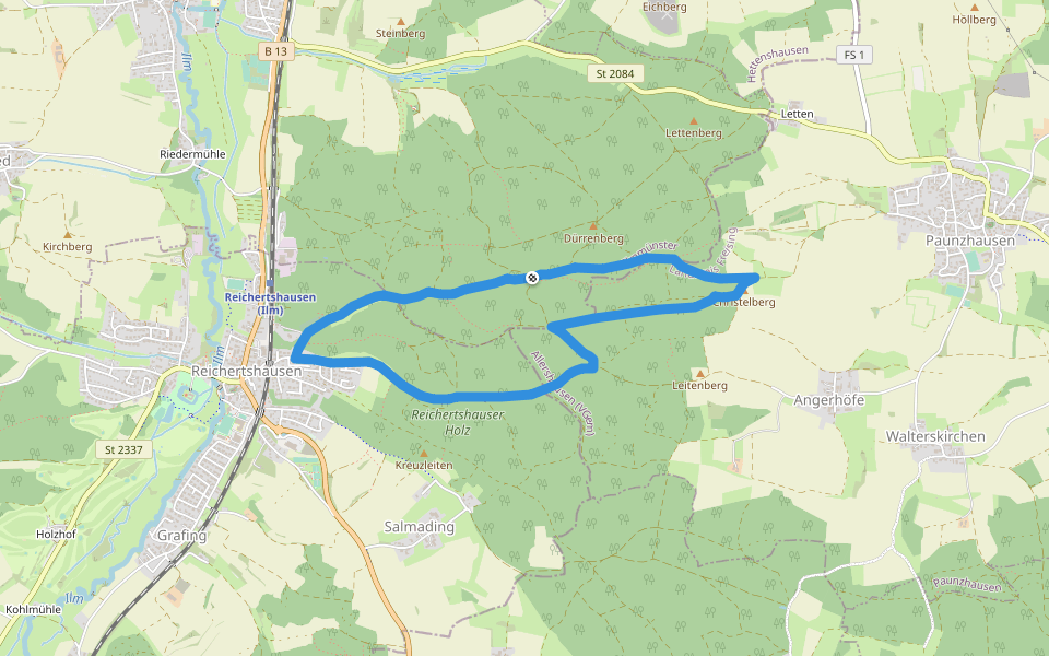 Reichertshausener Wege (4 / rot-lang) walking route map in Ilmmünster