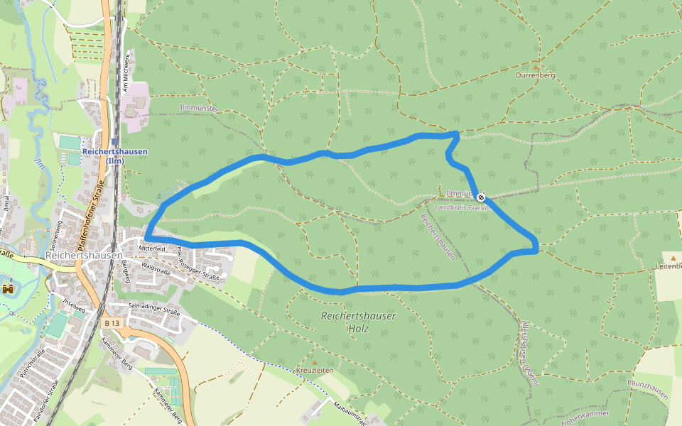 Reichertshausener Wege (4 / rot-mittel) walking route map in Ilmmünster