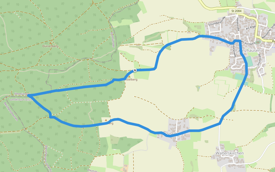 Paunzhausener Wege (6 / orange-lang) walking route map in Paunzhausen