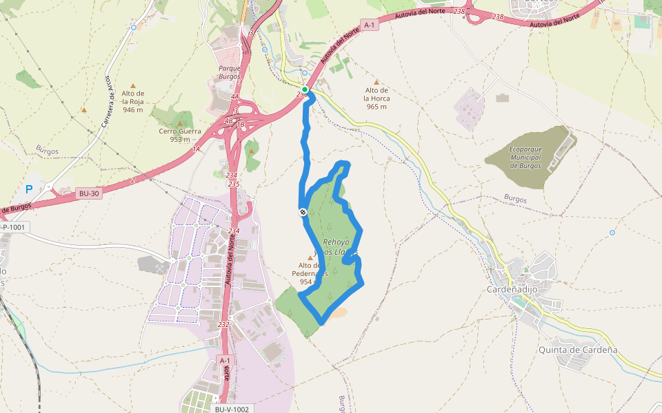 Paseos por el Cinturón Verde: Rehoyo y los Llanos walking route map in Burgos