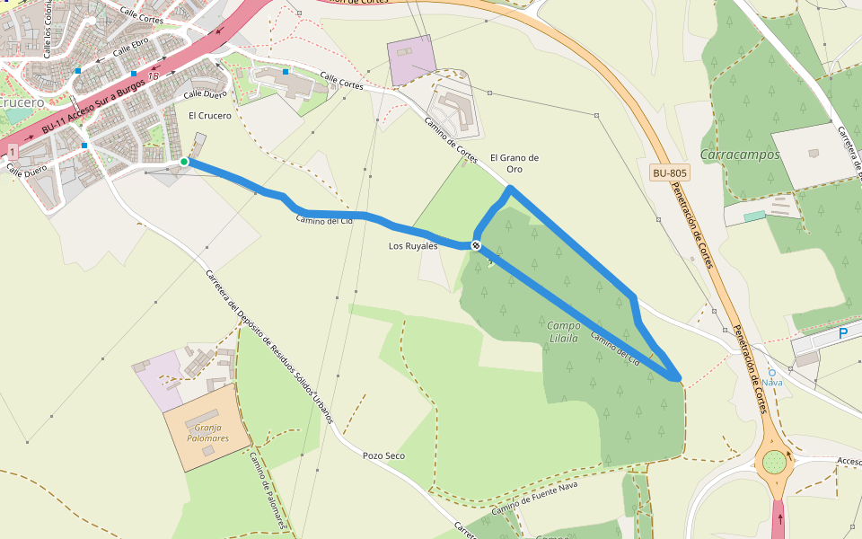 Paseos por el Cinturón Verde: Campo Lilaila walking route map in Burgos