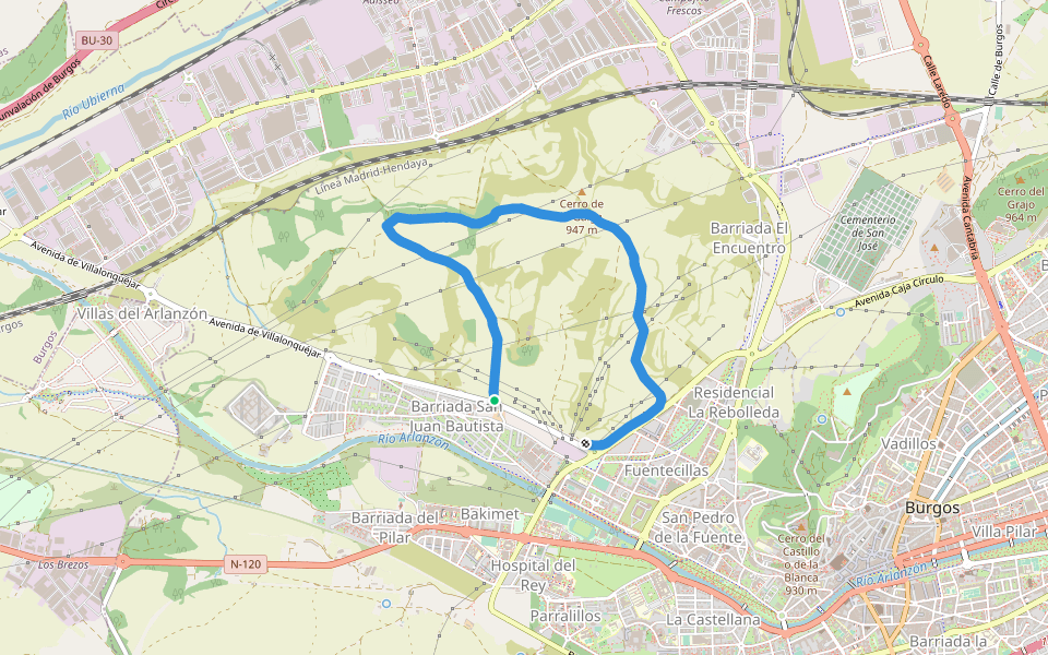 Paseos por el Cinturón Verde: La Lora - Cerro de la Galga walking route map in Burgos
