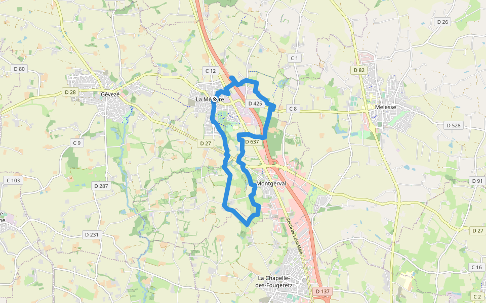 Sentier de Montgerval walking route map in La Mézière