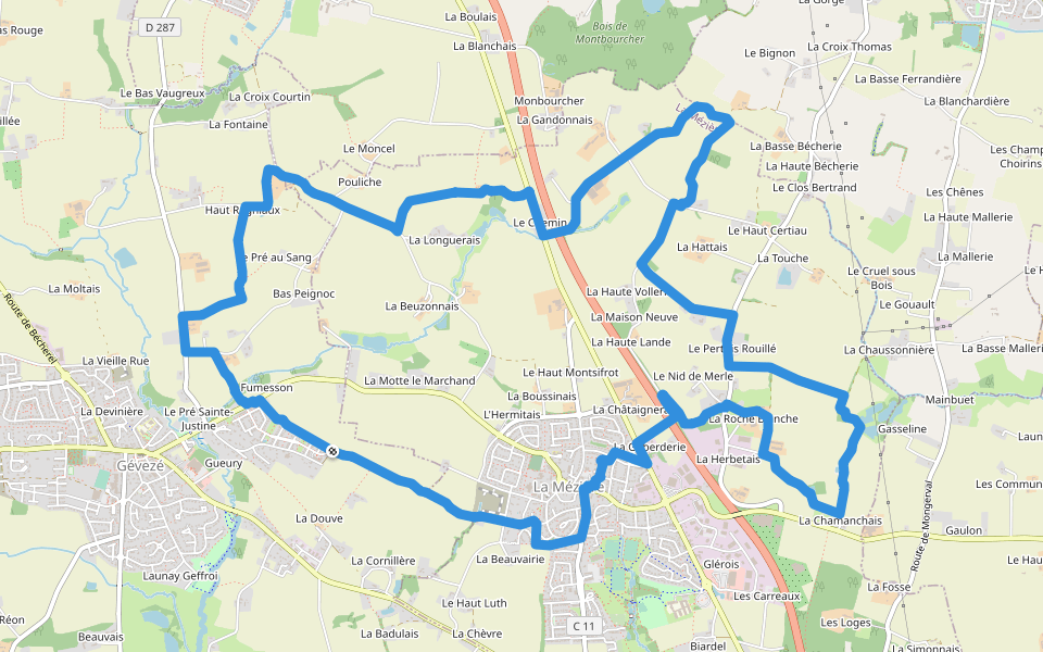 Sentier de la Chaussée walking route map in Gévezé