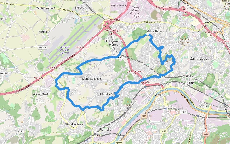 GR 412 - Circuit 1 Tour de Flémalle C1 walking route map in Grâce-Hollogne