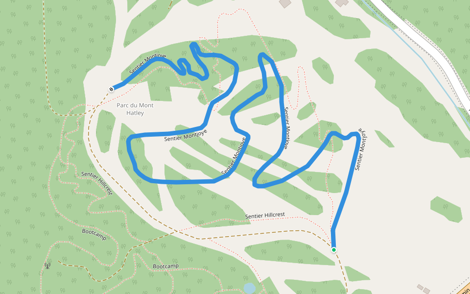 Sentier Montjoye walking route map in Hatley