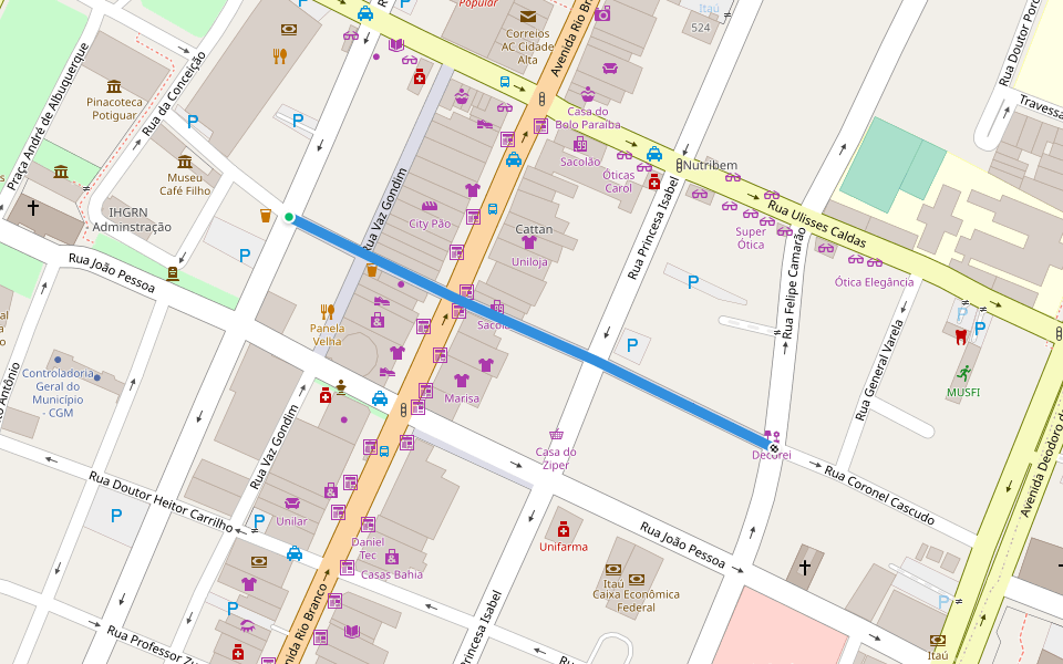 Rua Coronel Cascudo walking route map in Natal