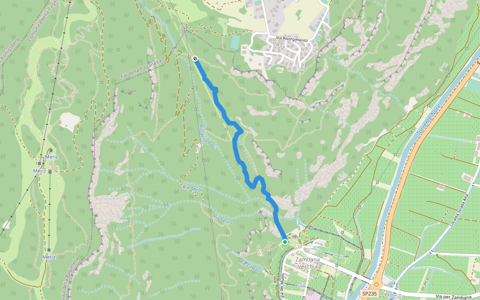 Vertical Vecia Funivia walking route map in Zambana Vecchia