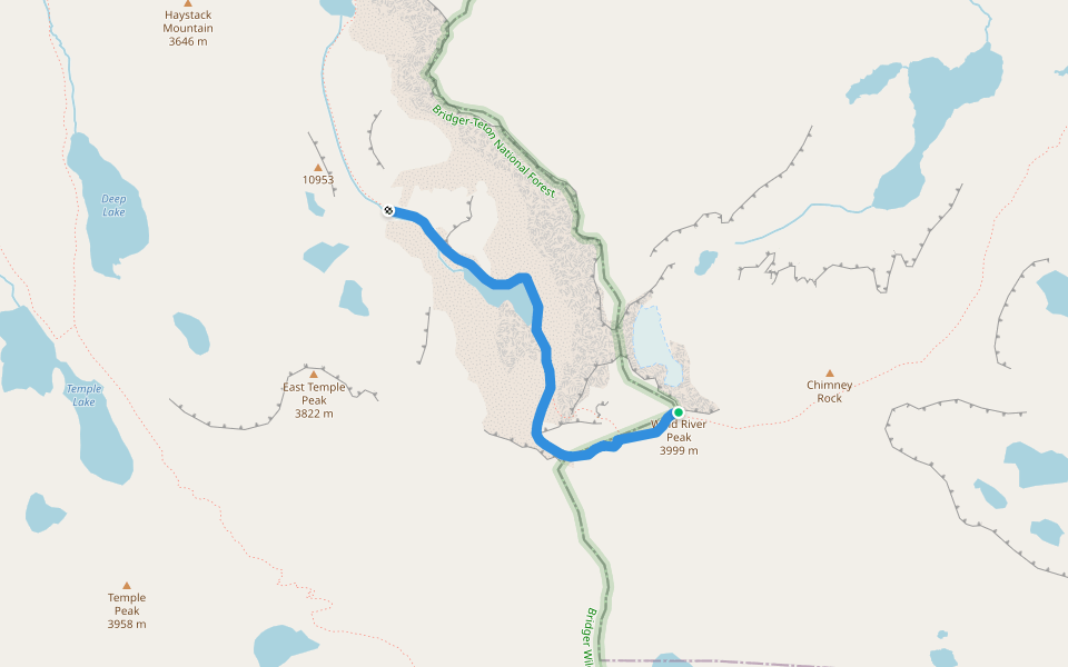 Wind River High Route walking route map in Lander