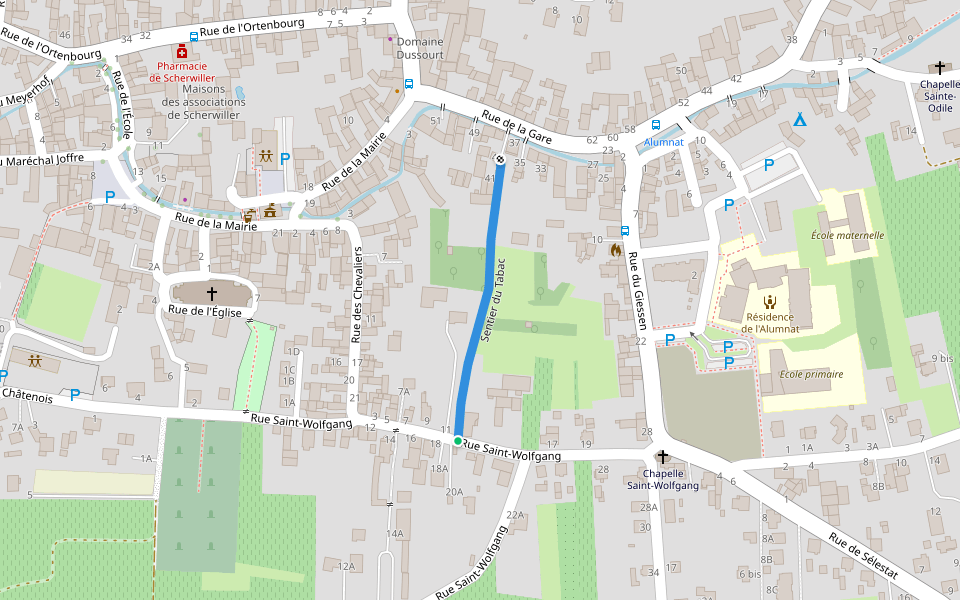 Sentier du Tabac walking route map in Scherwiller