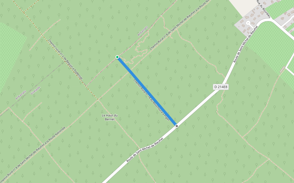 Chemin Rural nº 14 du Bouchoura à Pigail walking route map in Virelade