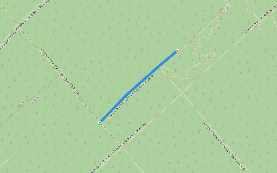 Chemin Rural nº 22 du Bouchoura à Coulin walking route map in Virelade