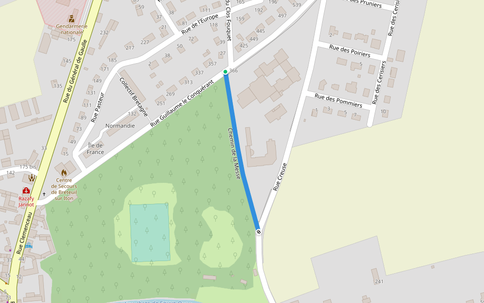 Chemin de la Messe walking route map in Breteuil