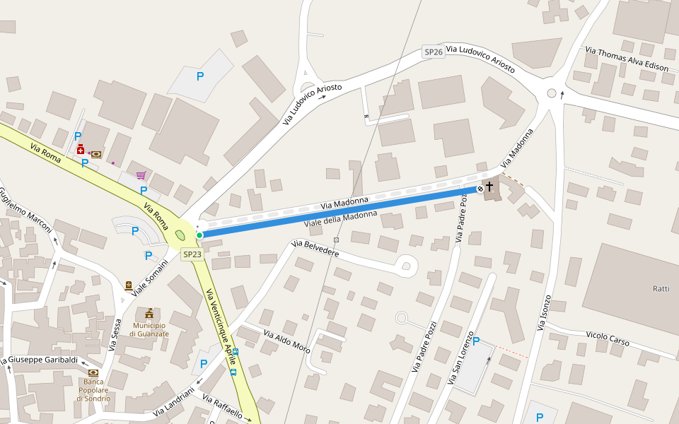 Viale della Madonna walking route map in Guanzate