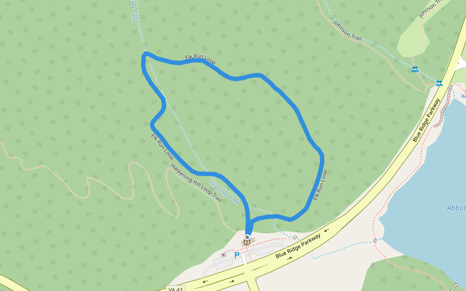 Elk Run Loop walking route map in Bedford