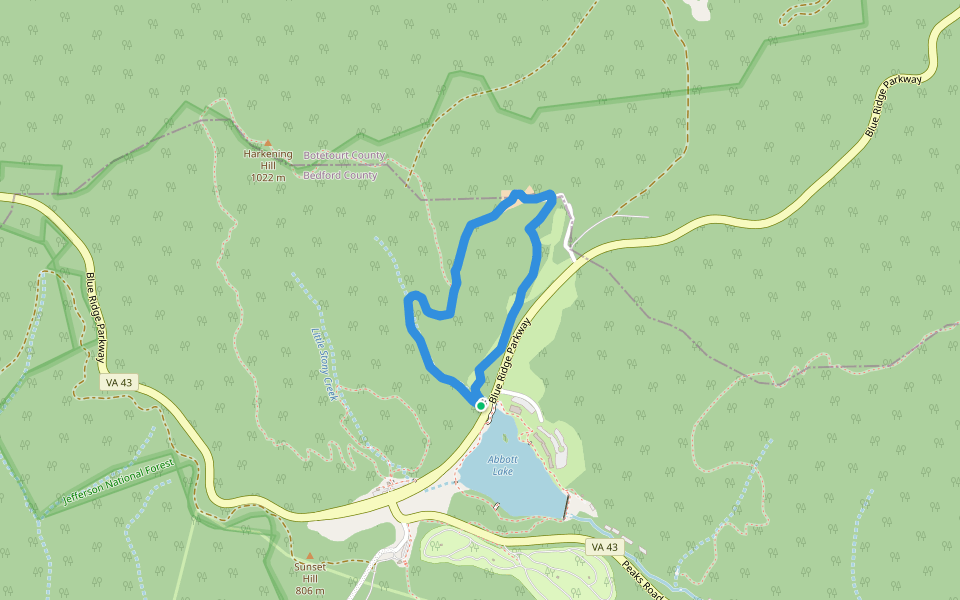 Johnson Trail walking route map in Bedford