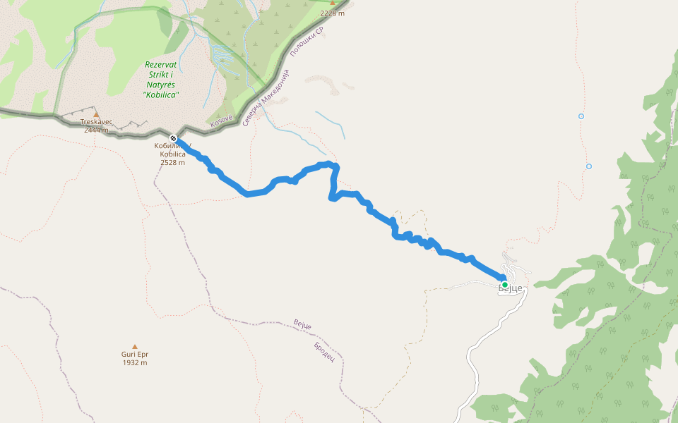 To peak Kobilica walking route map in Vejtse