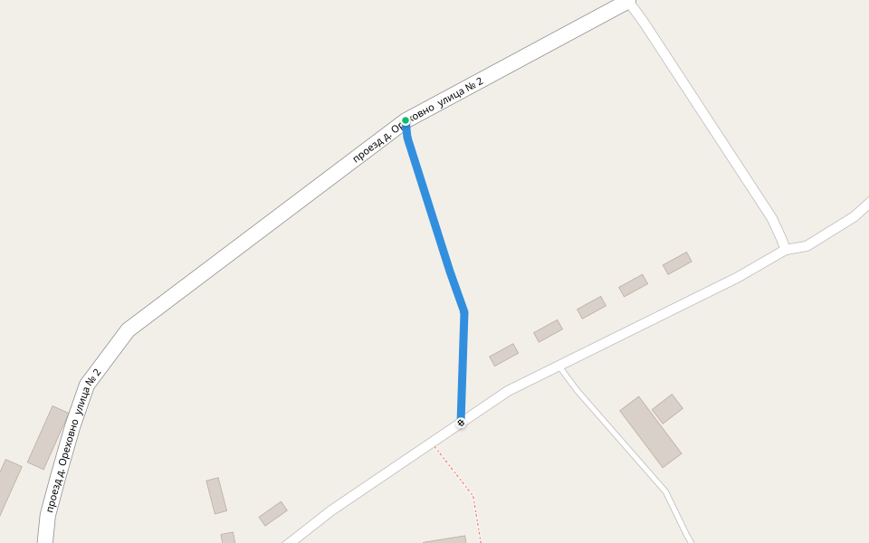 проезд д. Ореховно (пешеходный переход д. Ореховно от проезда № 1 до проезда № 2) walking route map in Orekhovno