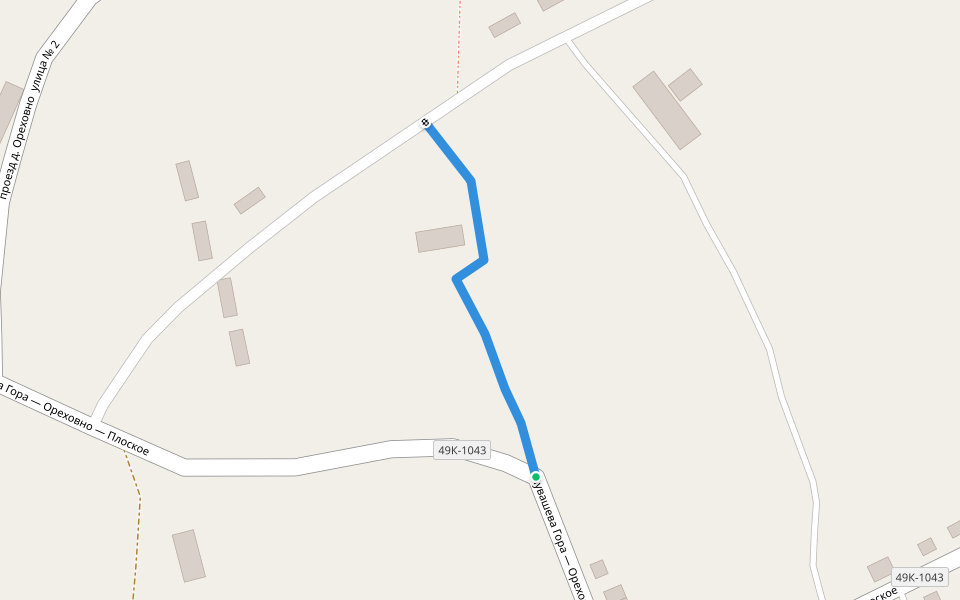 проезд д. Ореховно (пешеходняй переход от центральной дороги д. Ореховно до проезда № 1) walking route map in Orekhovno