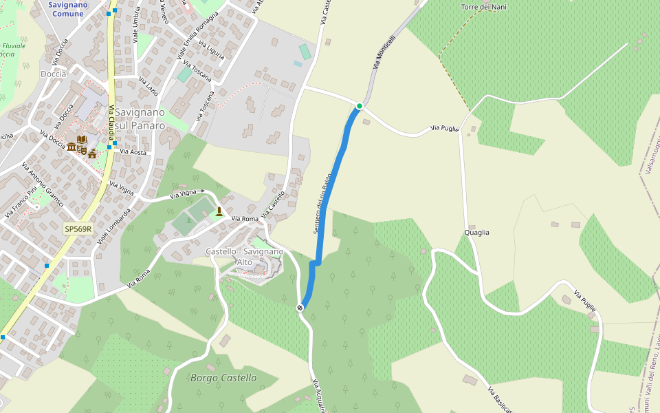 Sentiero del rio Baldo walking route map in Savignano Sul Panaro