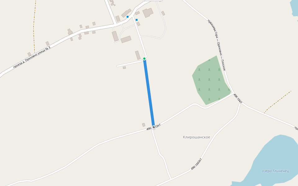 проезд д. Ореховно (пешеходный переход от дома № 95 д. Ореховно до дороги д. Клирошанское) walking route map in Orekhovno