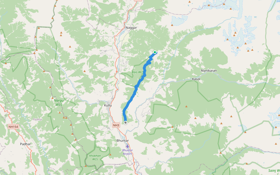 Chandrakheni to Bijli Mahadev walking route map in Naggar