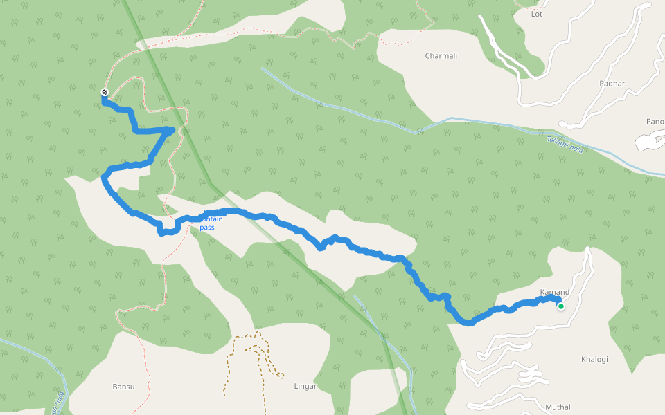 Kamand to Chambagarh walking route map in Kharihar
