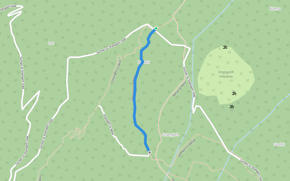 Shangarh to Banjar walking route map in Shangarh
