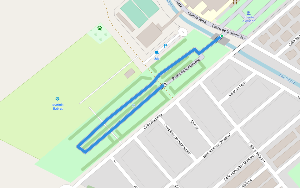 Paseo de la alameda walking route map in Utiel
