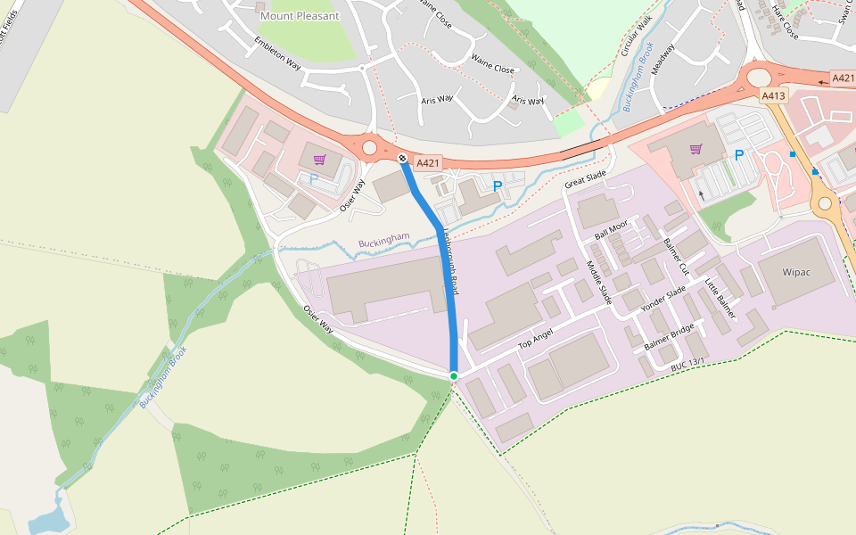 Lenborough Road walking route map in Buckingham