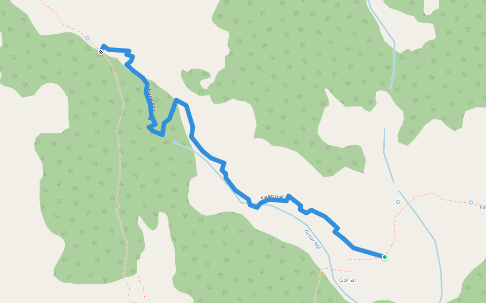 Forest trail walking route map in Kasol