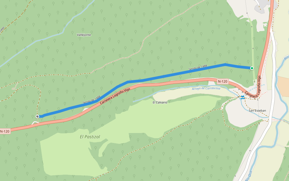Senda de 1488 walking route map in Villafranca Montes de Oca