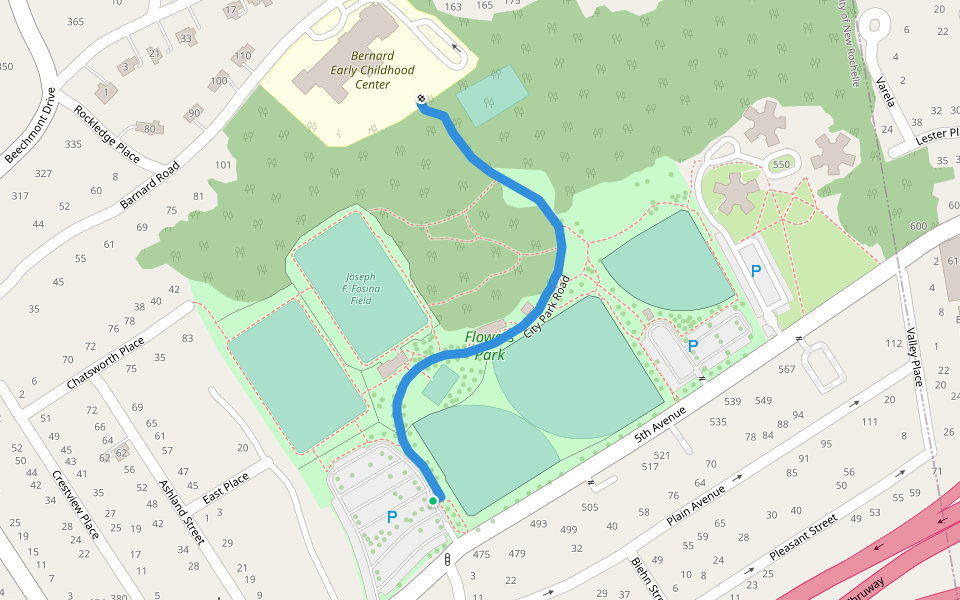 City Park Road walking route map in New Rochelle