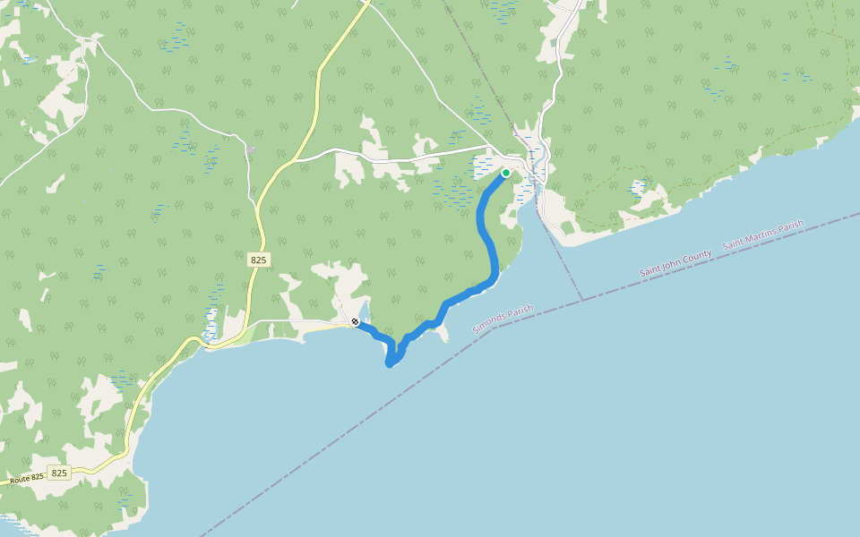 Tynemouth Creek to Duck Pond Beach walking route map in Tynemouth Creek